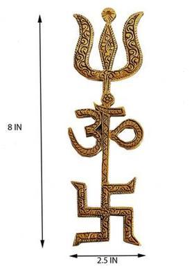 Shv Original Metal Om Trishul Swastik Trishakti Yantra (8 inch_Gold). Decorative Showpiece - 20.209999999999997 cm&nbsp;&nbsp;(Metal, Gold)