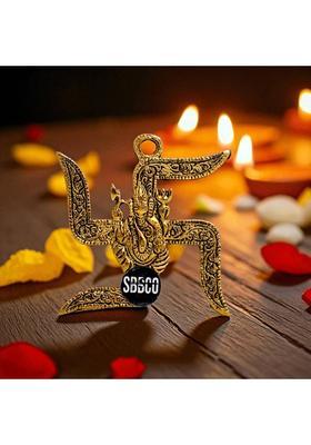 SBBCO Divine Magnet Golden Swastik Wall Hanging for Home Temple & Vastu Decorative Showpiece - 9 cm&nbsp;&nbsp;(Metal, Gold)