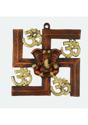 CD kalagram Om Lord Ganesha on Swastik Wall Hanging Brass Showpiece Decorative Showpiece - 20.2 cm&nbsp;&nbsp;(Brass, Brown)