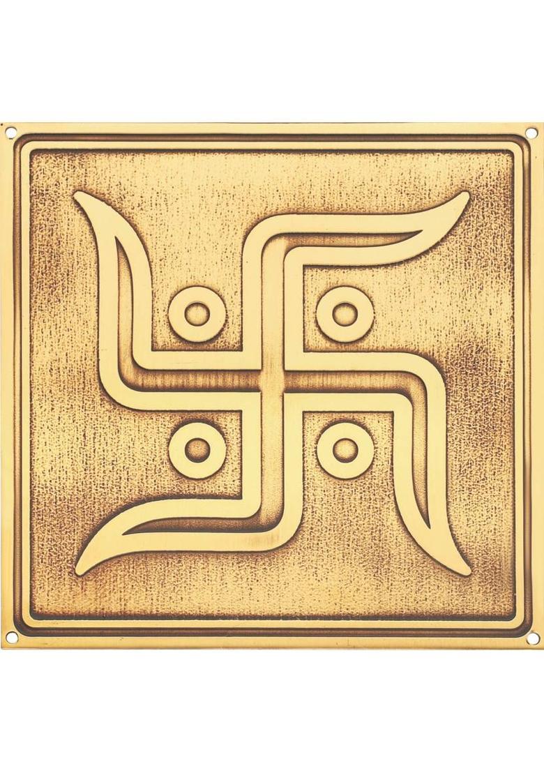 PLUS POINT Swastik for Door & Wall Decor |Solid Brass Showpiece|Home Decor|Made in India | Decorative Showpiece - 10 cm&nbsp;&nbsp;(Brass, Gold) - Indya