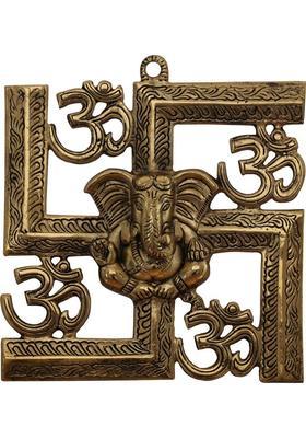 DreamKraft Wall Hanging Of Lord Ganesha On Swastik With Om Showpiece Decorative Showpiece - 21 cm&nbsp;&nbsp;(Metal, Gold)