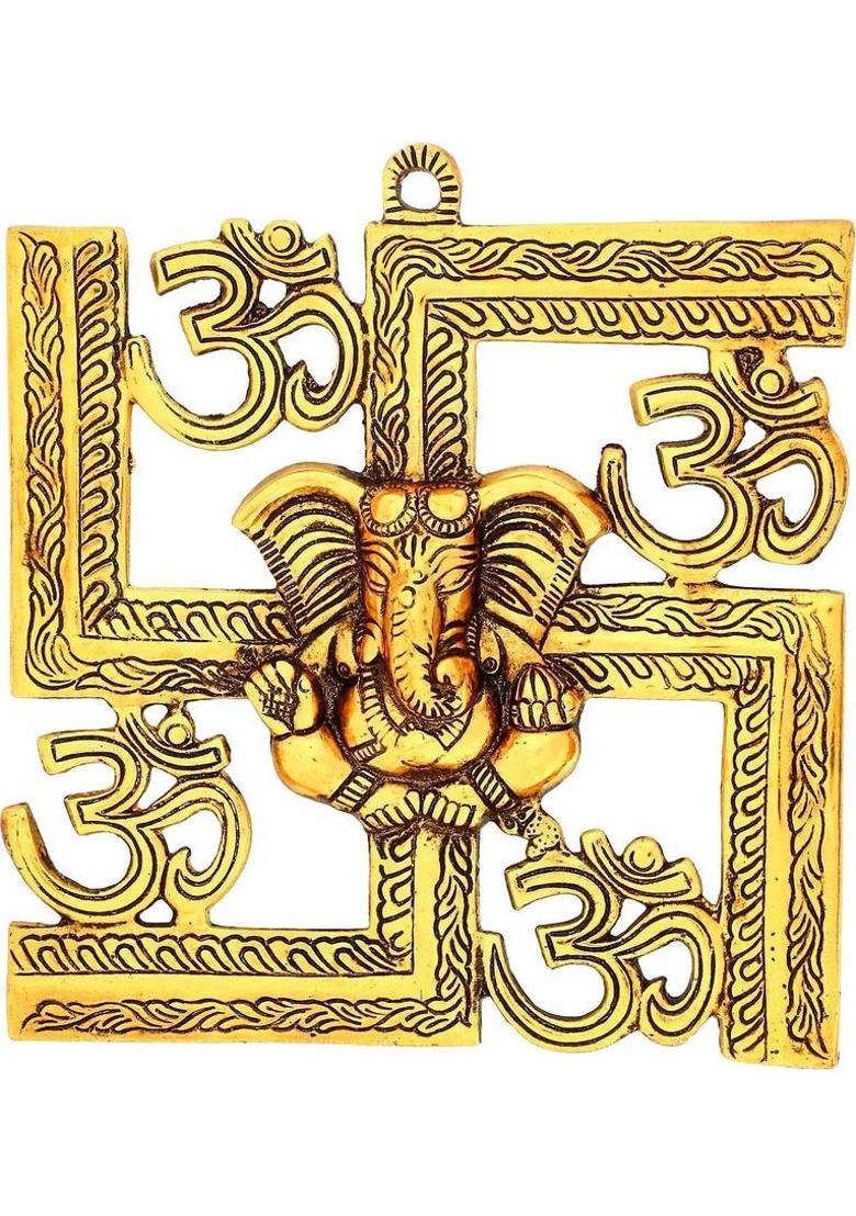 Vivan Creation Metallic Hanging 9 Inch Om Swastik Ganesha Wall Hanging Symbol for Home & Office Decorative Showpiece - 23 cm&nbsp;&nbsp;(Metal, Multicolor) - Indya