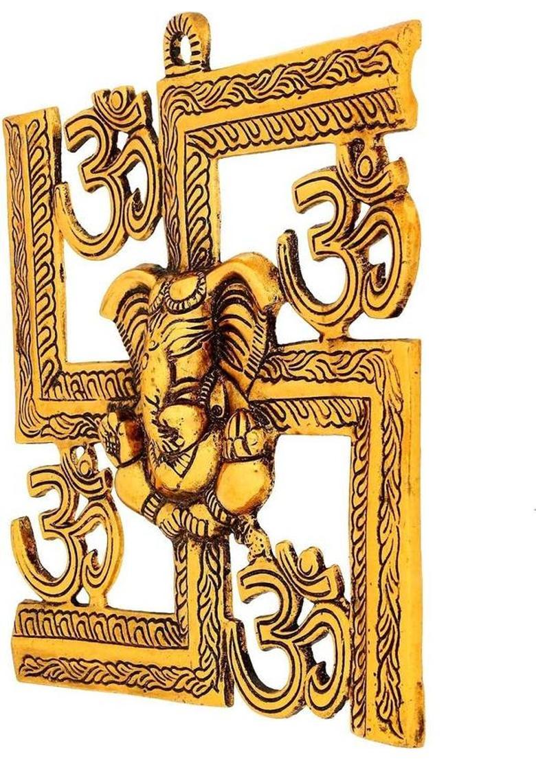 Vivan Creation Metallic Hanging 9 Inch Om Swastik Ganesha Wall Hanging Symbol for Home & Office Decorative Showpiece - 23 cm&nbsp;&nbsp;(Metal, Multicolor) - Indya