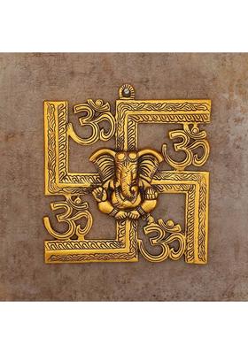 koolwal caft Metal Wall Hanging Om Swastik Ganesha Decorative Showpiece - 22.5 cm&nbsp;&nbsp;(Metal, Gold)