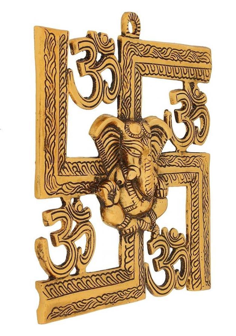 koolwal caft Metal Wall Hanging Om Swastik Ganesha Decorative Showpiece - 22.5 cm&nbsp;&nbsp;(Metal, Gold) - Indya
