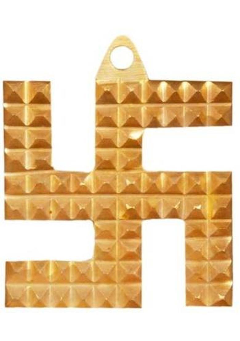 SOMENDRAA SWASTIK PYRAMID | GOD IDOL | BRASS| YELLOW - 10CM Decorative Showpiece - 10 cm&nbsp;&nbsp;(Brass, Yellow) - Indya