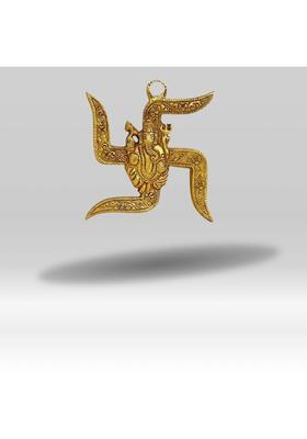 ETANSOKFFT Brass Plated Handicraft Swasticc with Ganesha Wall Hanging Swastik Showpiece Decorative Showpiece - 6 cm&nbsp;&nbsp;(Metal, Gold)