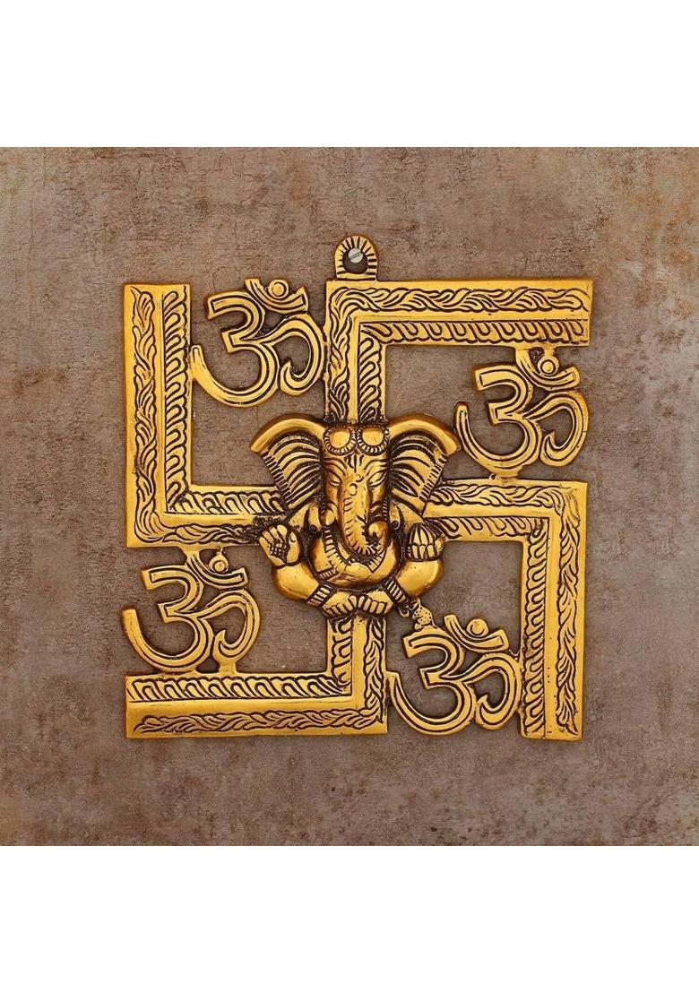 Vivan Creation OM SWASTIK GOLDEN- Decorative Showpiece - 23 cm&nbsp;&nbsp;(Metal, Gold) - Indya