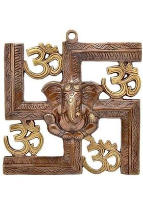 decorate india Wall Hanging Of Lord Ganesha On Swastik With Om Decorative Showpiece - 22.5 cm&nbsp;&nbsp;(Cast Iron, Brown)
