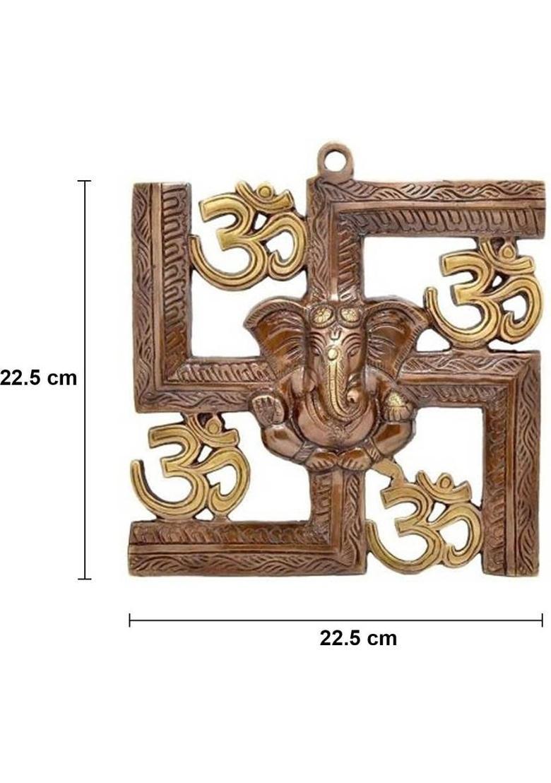 decorate india Wall Hanging Of Lord Ganesha On Swastik With Om Decorative Showpiece - 22.5 cm&nbsp;&nbsp;(Cast Iron, Brown) - Indya