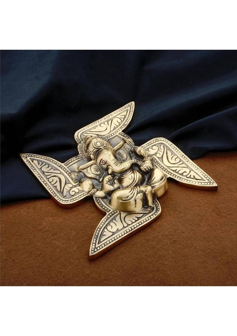 Cave Swastik Ganesh wall hanging Decorative Showpiece - 17.5 cm&nbsp;&nbsp;(Brass, Gold) - Indya