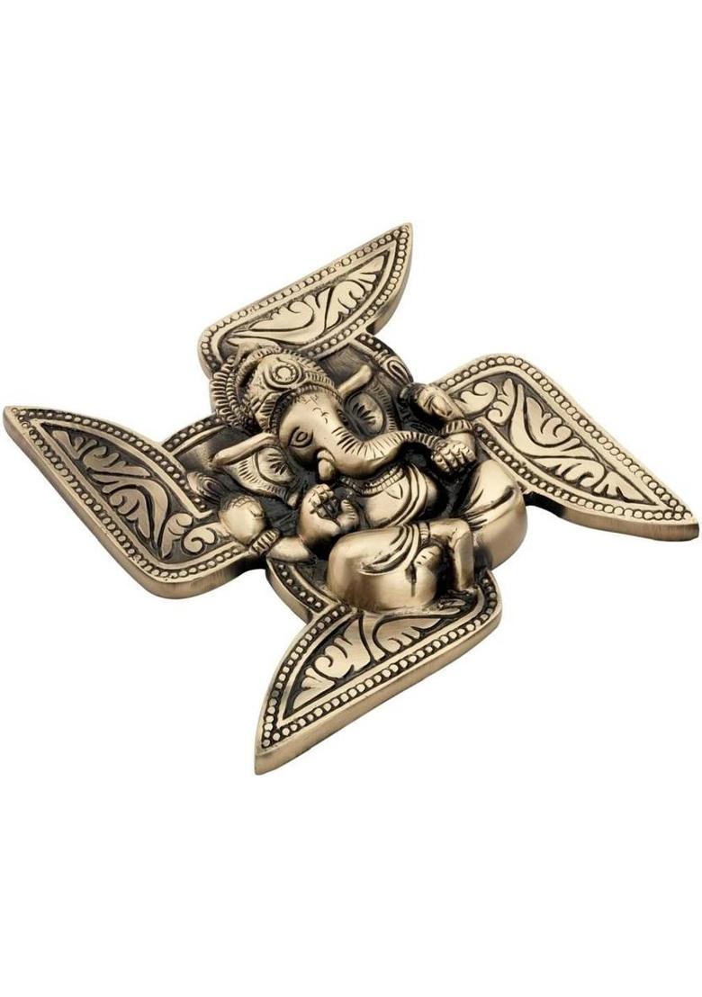 Cave Swastik Ganesh wall hanging Decorative Showpiece - 17.5 cm&nbsp;&nbsp;(Brass, Gold) - Indya