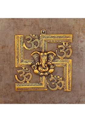 VARKAUS SWASTIK GANESH FOR WALL HANGING GOLD OXADISE Decorative Showpiece - 20 cm&nbsp;&nbsp;(Metal, Gold)