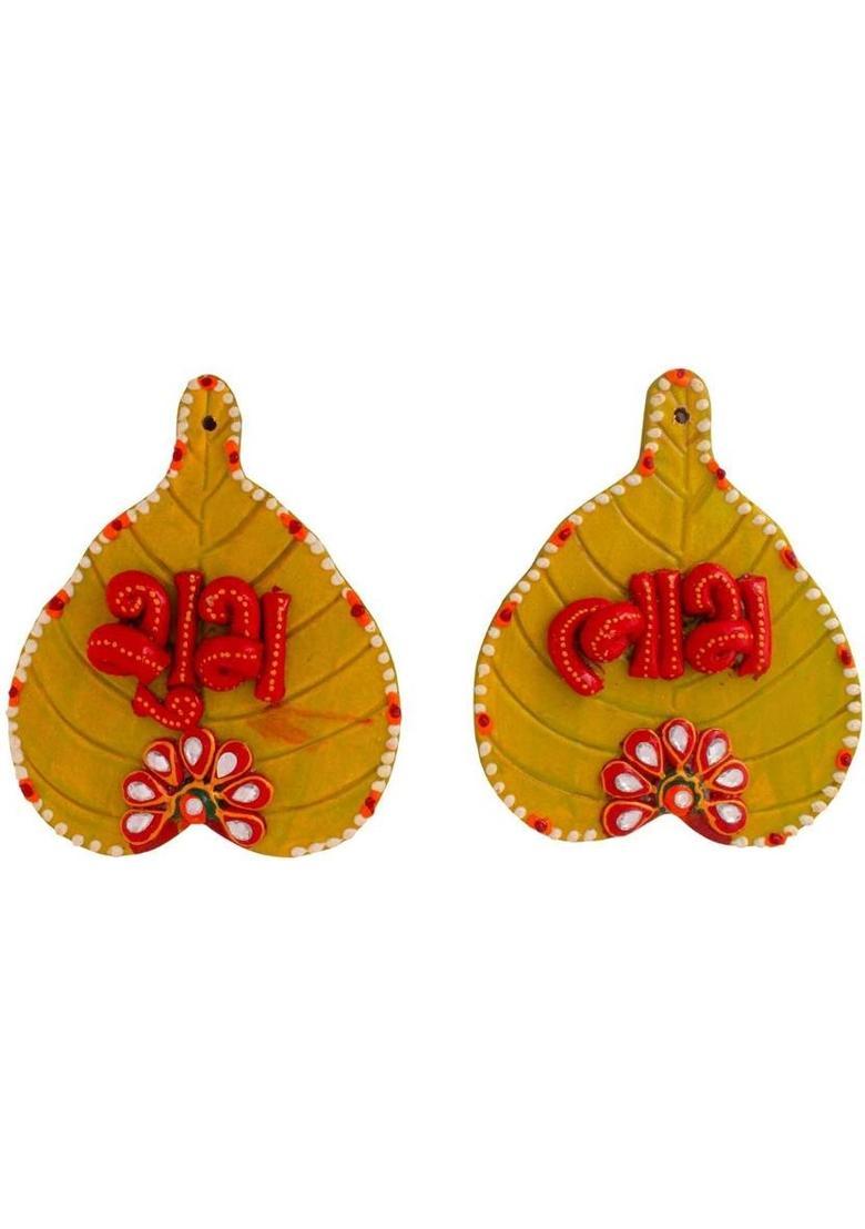 Vivan Creation Designer Paan Shape Shubh Labh Door Hanging Decorative Showpiece - 12 cm&nbsp;&nbsp;(Wood, Multicolor) - Indya