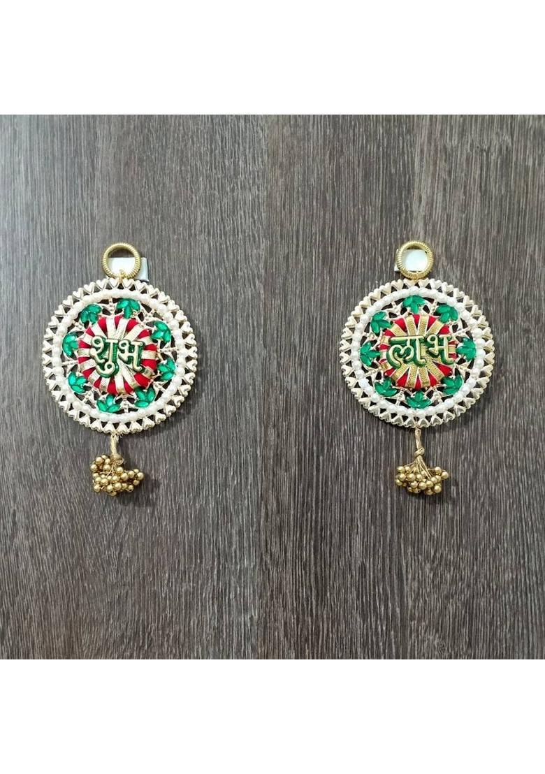 P A HEALTH AND FITNESS Decorative Shubh Labh Latkan Hanging Hook Door/Wall Decoration [13X8CM] Decorative Showpiece - 13 cm&nbsp;&nbsp;(Wood, Multicolor) - Indya