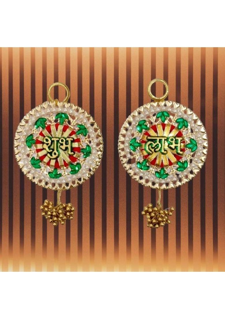 P A HEALTH AND FITNESS Decorative Shubh Labh Latkan Hanging Hook Door/Wall Decoration [13X8CM] Decorative Showpiece - 13 cm&nbsp;&nbsp;(Wood, Multicolor) - Indya