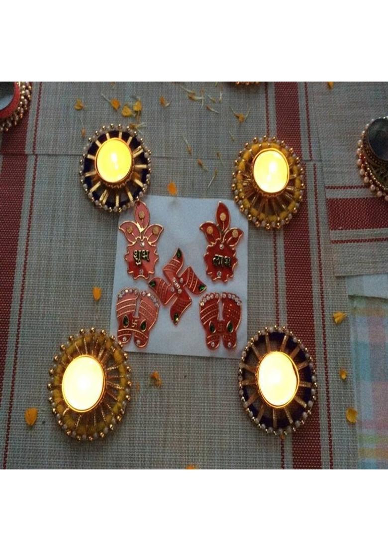 Brown Leaf Wall Decoration Shubh Labh Diwali Decoration&nbsp;&nbsp;(Multicolor) - Indya