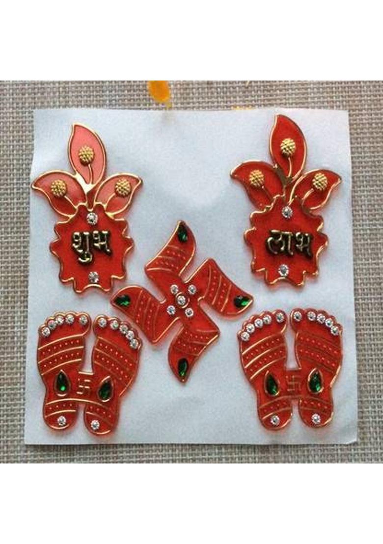 Brown Leaf Wall Decoration Shubh Labh Diwali Decoration&nbsp;&nbsp;(Multicolor) - Indya