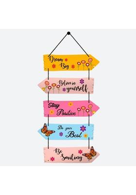 Home Delight Dream Big Positive Quotes Wooden Wall Hanging for Home Decor|Gift Item&nbsp;&nbsp;(26 inch X 12 inch, Yellow, Pink)