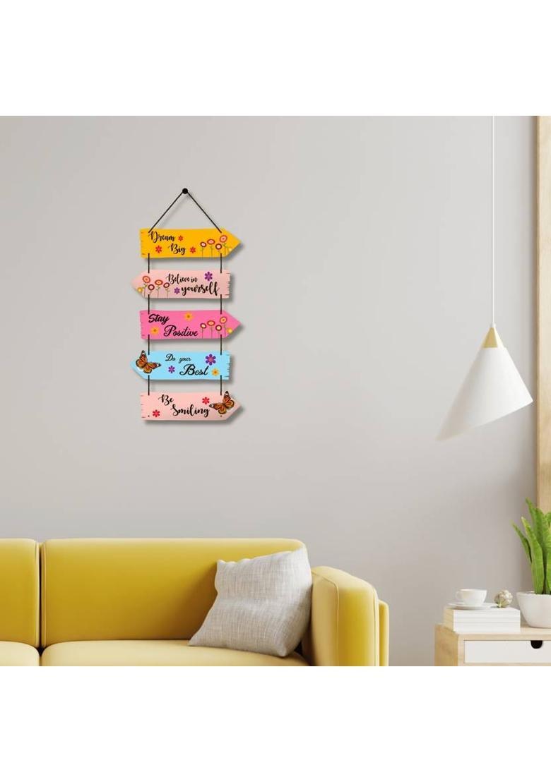 Home Delight Dream Big Positive Quotes Wooden Wall Hanging for Home Decor|Gift Item&nbsp;&nbsp;(26 inch X 12 inch, Yellow, Pink) - Indya