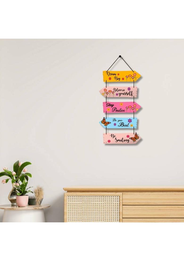 Home Delight Dream Big Positive Quotes Wooden Wall Hanging for Home Decor|Gift Item&nbsp;&nbsp;(26 inch X 12 inch, Yellow, Pink) - Indya