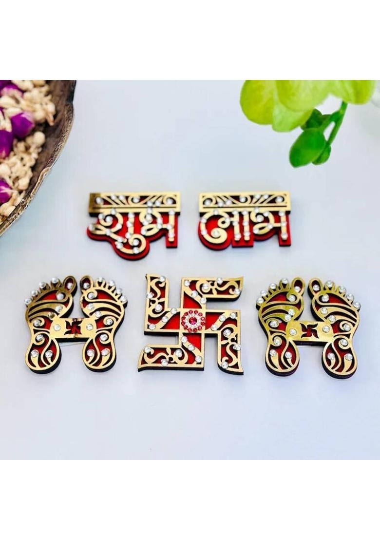 Brown Leaf Wall Decoration Shubh Labh Diwali Decoration&nbsp;&nbsp;(Multicolor) - Indya