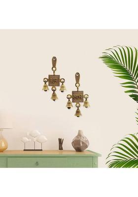 HOUZZPLUS Brass Shubh Labh Hanging Bells Set , Shubh Laabh Brass Door Hanging Decorative Showpiece - 15 cm&nbsp;&nbsp;(Brass, Brown)