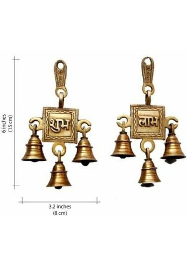 HOUZZPLUS Brass Shubh Labh Hanging Bells Set , Shubh Laabh Brass Door Hanging Decorative Showpiece - 15 cm&nbsp;&nbsp;(Brass, Brown) - Indya