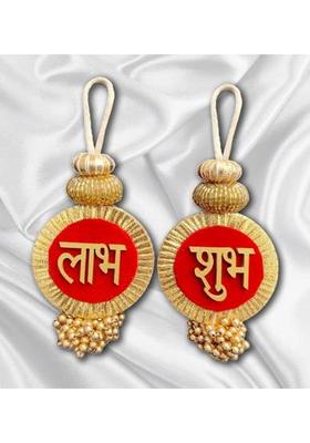 CTW CTW Shubh Labh Door Hanging for Diwali Wall Hangings for Home Decoration. Decorative Showpiece - 18 cm&nbsp;&nbsp;(Wood, Pink)