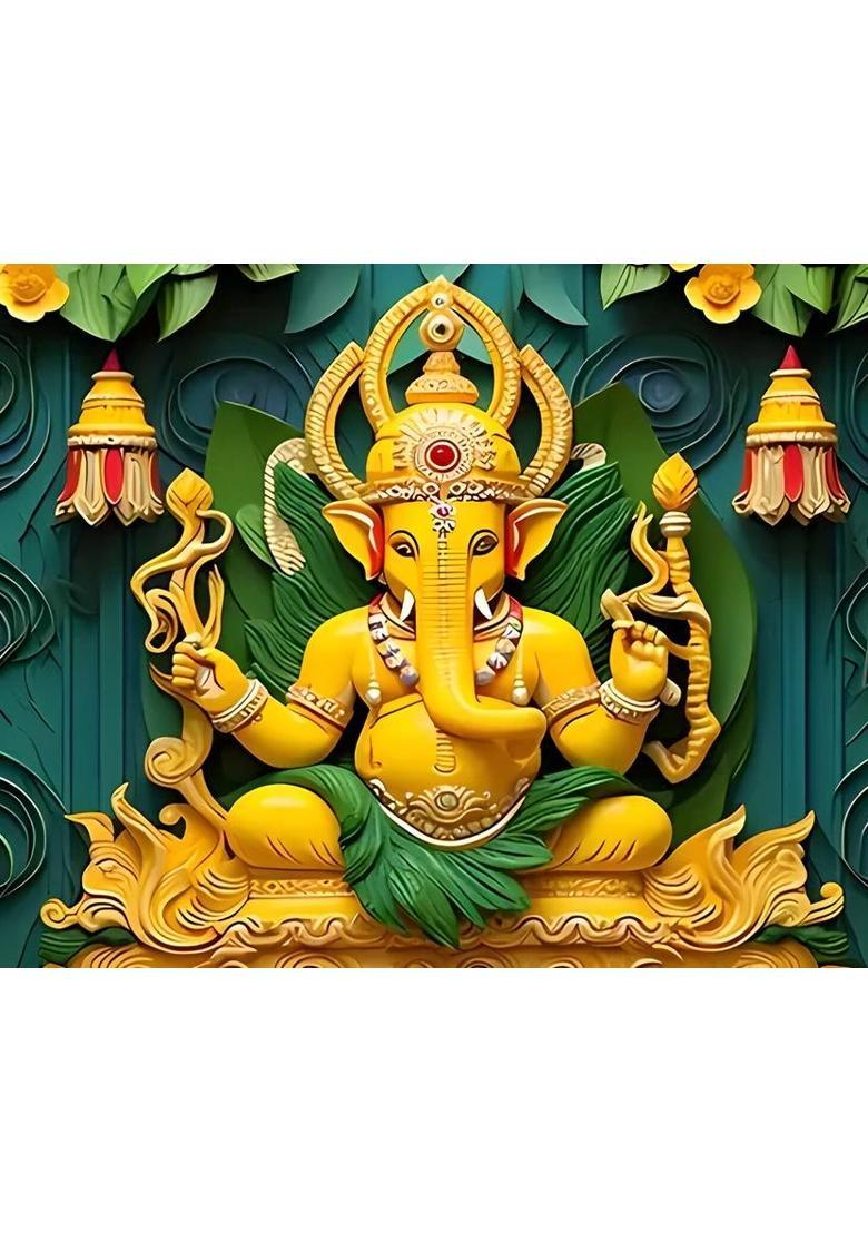 kailash creation Ganesh Ji Backdrop for Decoration 8F & 5F Altar Cloth&nbsp;&nbsp;(60 inch X 96 inch, Green) - Indya