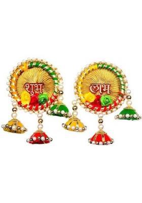 SHUBHKARIYA SHUBH-LABH Satin Side Door Hangings with Border for Door Decoration/Diwali Decoration Decorative Showpiece - 11 cm&nbsp;&nbsp;(Plastic, Multicolor)