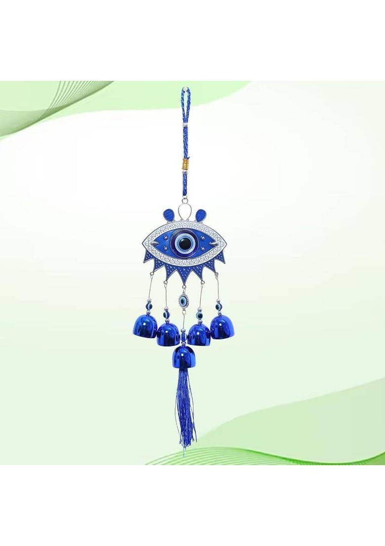 PEACOCKTRADERS Evil Eye Wall Hanging with Blue Bells Decorative Home Decorative Showpiece - 6.5 cm&nbsp;&nbsp;(Metal, Blue) - Indya