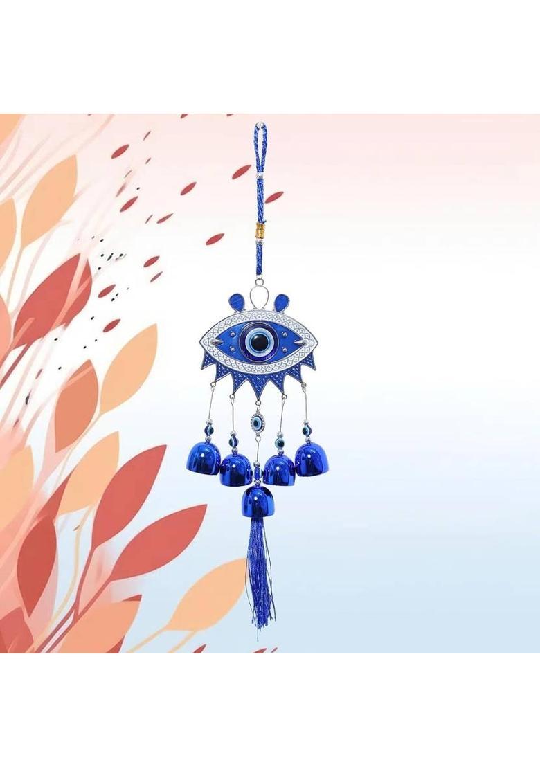 PEACOCKTRADERS Evil Eye Wall Hanging with Blue Bells Decorative Home Decorative Showpiece - 6.5 cm&nbsp;&nbsp;(Metal, Blue) - Indya
