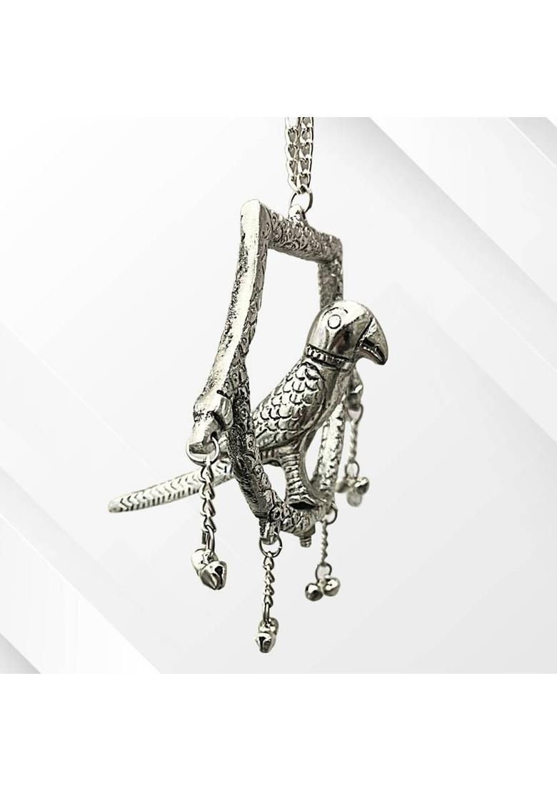 Eleven Parrot Statue Perching on a Branch silver colour Decorative Showpiece - 12 cm&nbsp;&nbsp;(Metal, Silver) - Indya