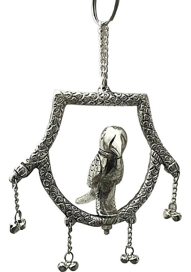 Eleven Parrot Statue Perching on a Branch silver colour Decorative Showpiece - 12 cm&nbsp;&nbsp;(Metal, Silver) - Indya