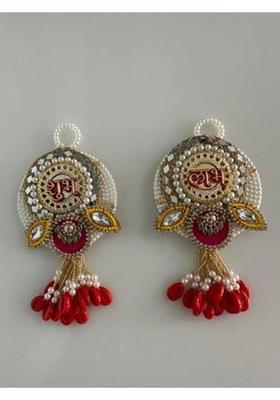 Indie Decor Traditional Shubh Labh Hanging with Pearl, Mirror Work Decorative Door Toran Set Pack of 2&nbsp;&nbsp;(Red)