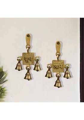 StyleMyWay Brass Subh Labh Hanging Bells for Door Entrance (Set of 2, 8x2x15 cm, 425 gm) | Decorative Showpiece - 15 cm&nbsp;&nbsp;(Brass, Gold)