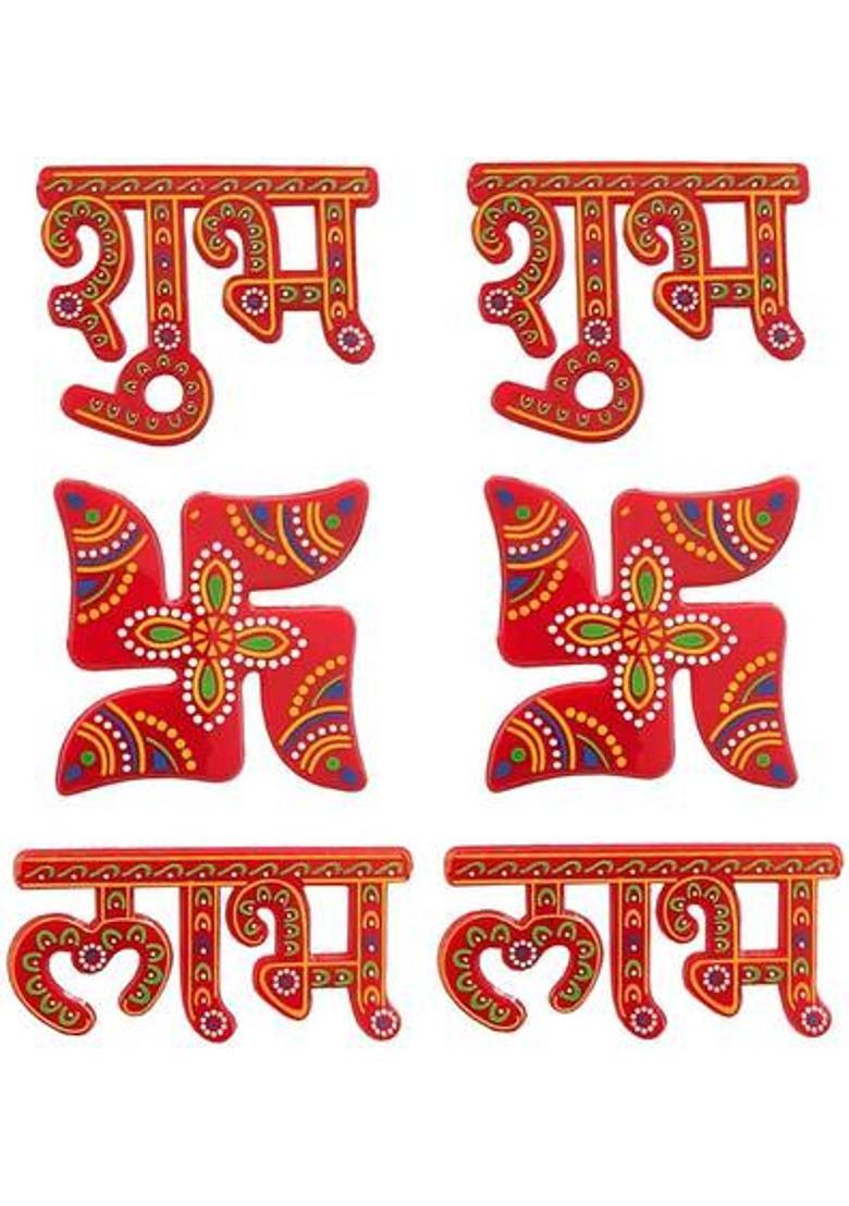 SK Craft Acrylic Handcrafted Meenakari Shubh Labh Wall Sticker, Door, Diwali Decor-Pack of 2 Set&nbsp;&nbsp;(Multicolor) - Indya