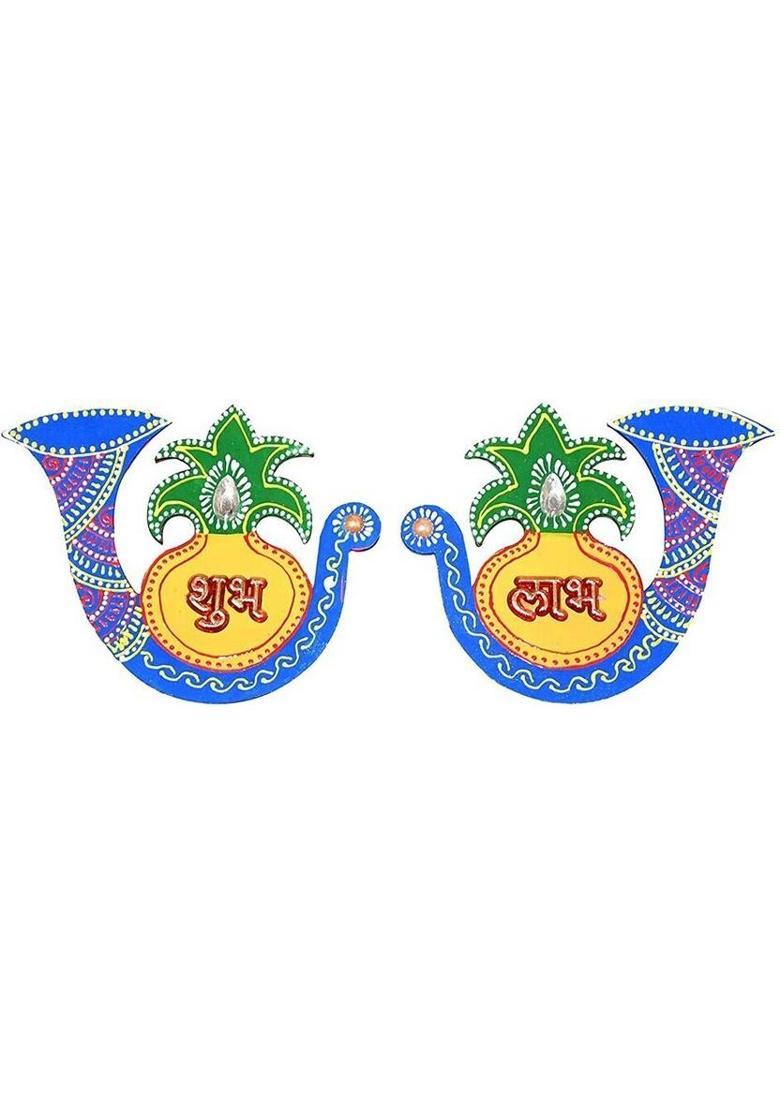 Saugat Traders Diwali Wall Decoration Item Shubh Labh for Home Decor, Deepawali, Navratri, Door, Wall Hanging Entrance Door, Grah Pravesh, Wooden (Yellow) Decorative Showpiece - 11.4 cm&nbsp;&nbsp;(Wood, Yellow) - Indya