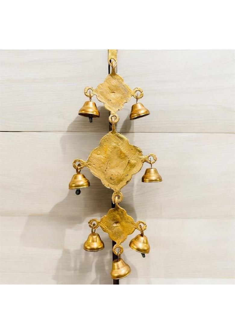 Shri Ji Collection Creatives Gold Plated Ganesha Subh Labh Hanging Bell Decorative Showpiece - 39 cm&nbsp;&nbsp;(Aluminium, Iron, Gold) - Indya