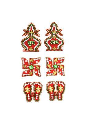 Macsen Acrylic Designer Shubh Labh Sticker, Swastika and Laxmi charan paduka for Door and Wall Decoration, Diwali Decor Set - 6 Piece (Set of 3) Decorative Showpiece - 7.5 cm&nbsp;&nbsp;(Plastic, Multicolor)