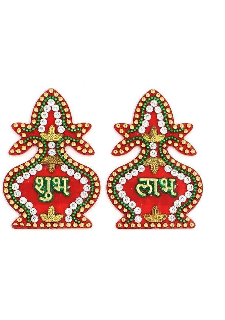 Macsen Acrylic Designer Shubh Labh Sticker, Swastika and Laxmi charan paduka for Door and Wall Decoration, Diwali Decor Set - 6 Piece (Set of 3) Decorative Showpiece - 7.5 cm&nbsp;&nbsp;(Plastic, Multicolor) - Indya