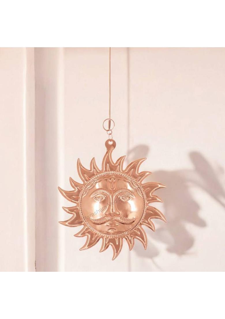BHAKTI SHRINGAR Metal Copper Home Vastu Sun Face God Wall Hanging || Shri Surya Narayan Idol Decorative Showpiece - 20 cm&nbsp;&nbsp;(Copper, Copper) - Indya