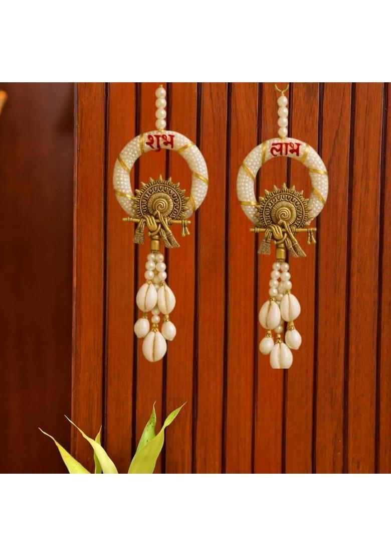 ASM CREATION Krishna Flute Shubh Labh Home Decor Decorative Showpiece - 23 cm&nbsp;&nbsp;(Stone, Multicolor) - Indya