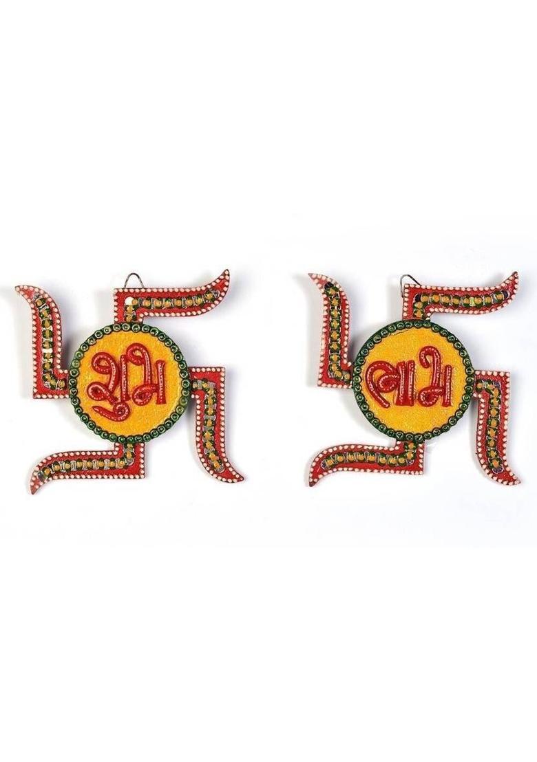 Vivan Creation Wooden Crafted Unique Shubh Labh Door Hangings 275 Decorative Showpiece - 1.5 cm&nbsp;&nbsp;(Wood, Multicolor) - Indya