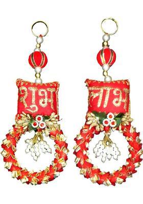 SREE Handcrafted Decorative Shubh Labh Door Side Hangings in Pair Decorative Showpiece - 22.86 cm&nbsp;&nbsp;(Fabric, Metal, Plastic, Red, Green)