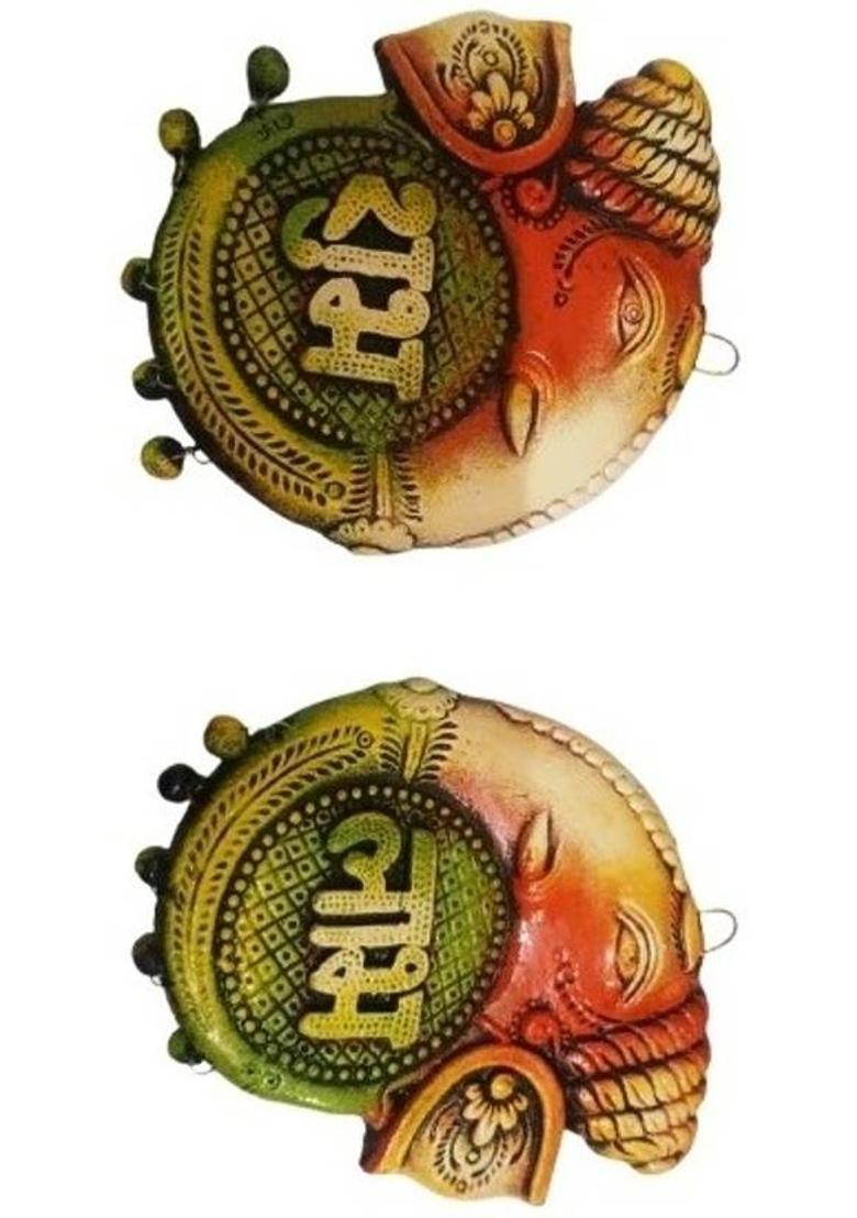 ShubhSaaj Ganesha Shubh Labh Pair Wall Hanging Decorative Showpiece - 20 cm&nbsp;&nbsp;(Clay, Multicolor) - Indya