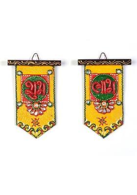 Kanha Enterprises Wooden Crafted Unique Shubh Labh Door Hangings 275 Decorative Showpiece - 8 cm&nbsp;&nbsp;(Wood, Multicolor)