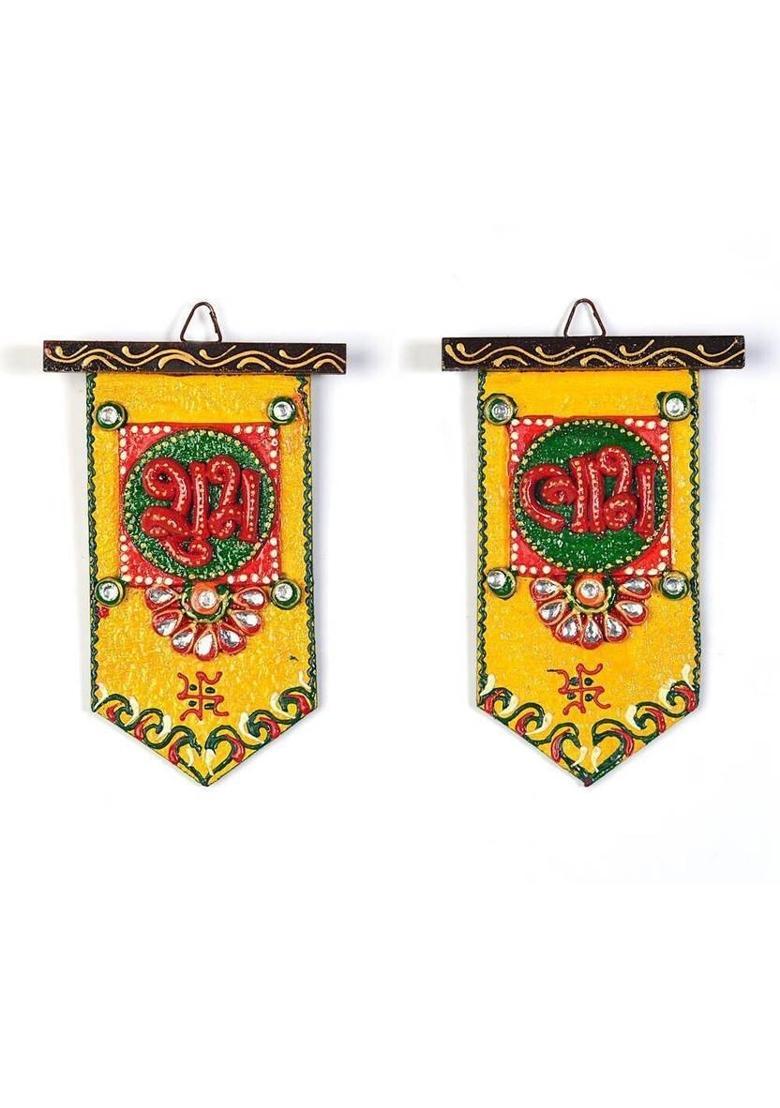 Kanha Enterprises Wooden Crafted Unique Shubh Labh Door Hangings 275 Decorative Showpiece - 8 cm&nbsp;&nbsp;(Wood, Multicolor) - Indya