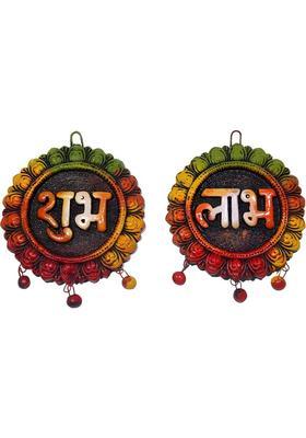 Pranavi Collection Shubh Labh handmade wall hanging Decorative Showpiece - 14 cm&nbsp;&nbsp;(Terracotta, Multicolor)